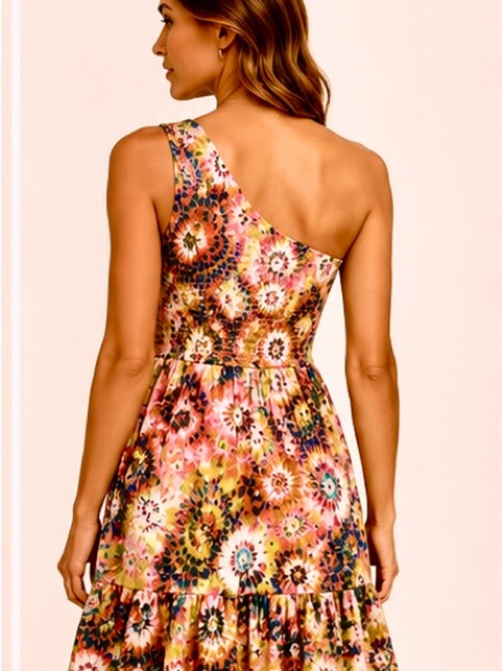 True Destinations One Shoulder Smocked Tropical Tassel Dress Boho Resort, Size M - Picture 3 of 13